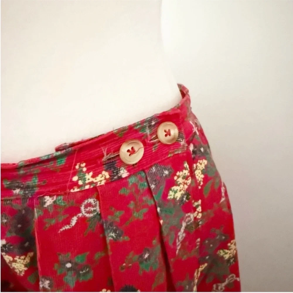 Vintage Lands End Women Floral Pleated Corduroy Maxi Skirt 12P Cottage Prairie